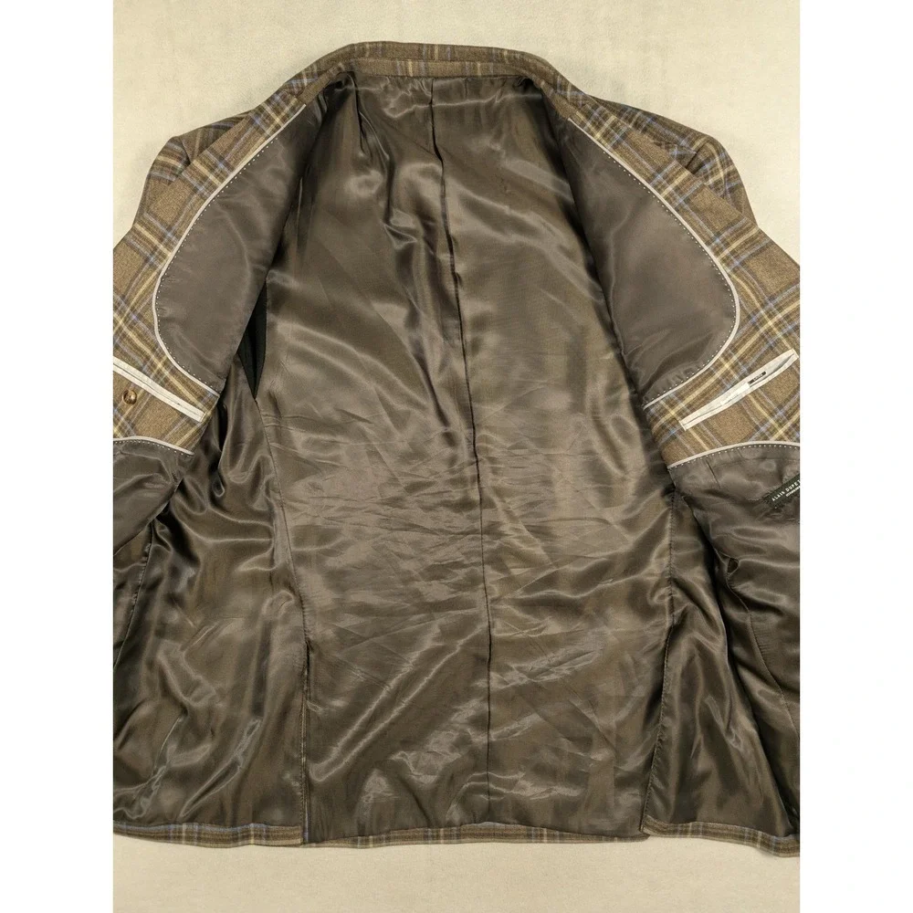 Alain Dupetit Mens 3 Piece Suit 48S 42W Woodhurst Plaid Brown Blue 2 Button Vest